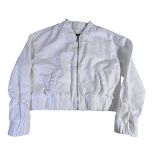 Sanctuary Womens White Linen Cotton Blend Bomber Jacket XS FT2501